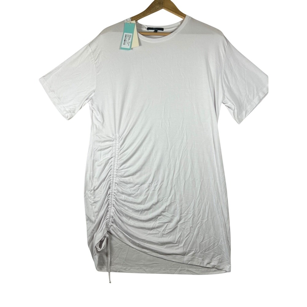 Shore Taylor Shirred T-Shirt Dress White Short Sleeve Ruched Womens M Beach NWT